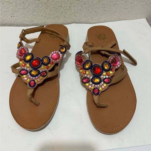 Yellow Box Grapefruit Embellished T-Strap Sandals Size 9 - Picture 2 of 8